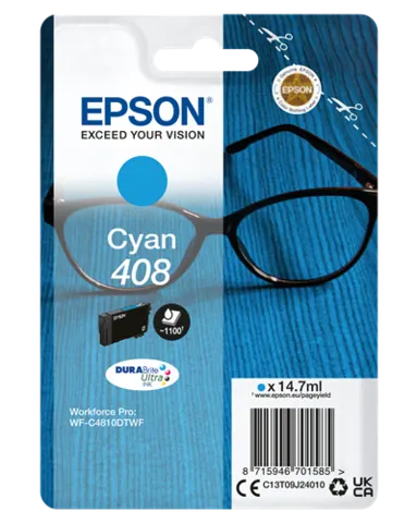 Original Epson 408 (C13T09J24010) Cyan Tintenpatrone DURABrite